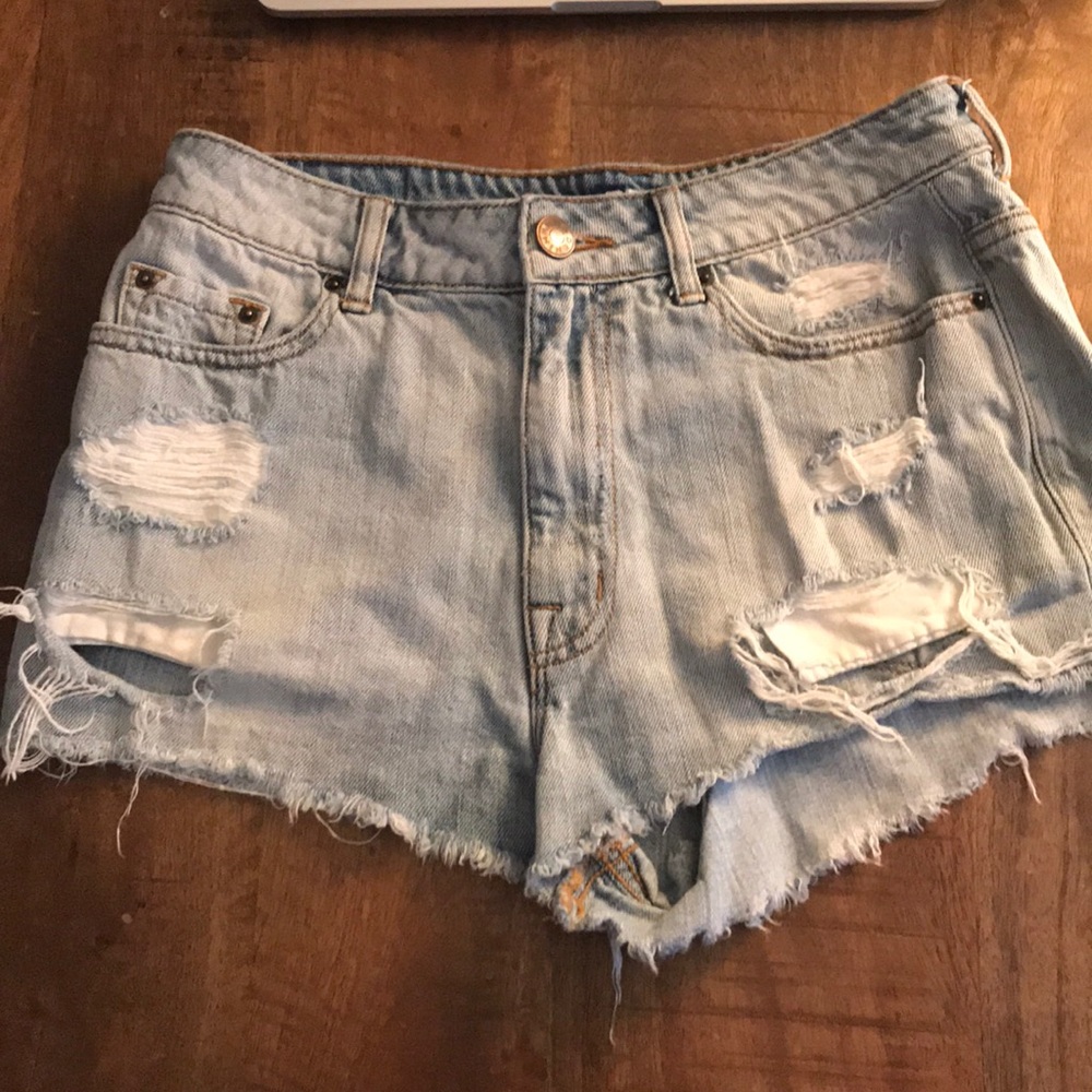 Distressed jean shorts